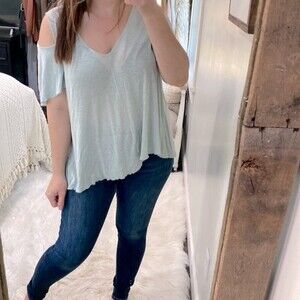 Free People green cold shoulder top size small